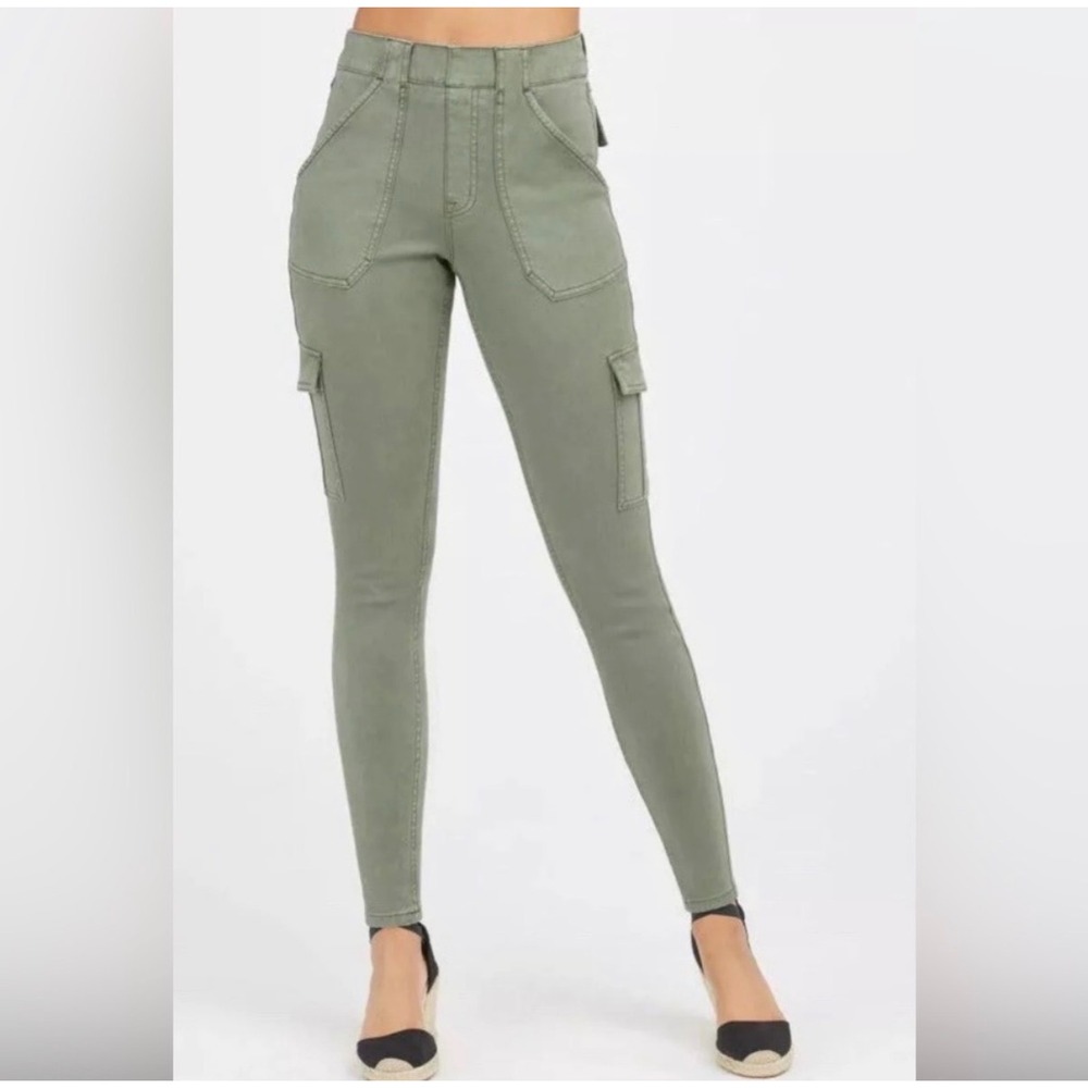 SPANX Stretch Twill Ankle Cargo‎ Pants Green NWT Womens Medium Minimalist